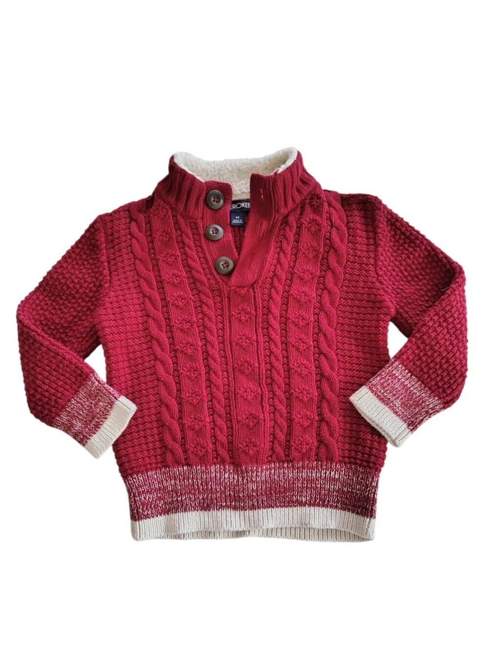 Vintage Cherokee Red Cable Knit 100% Cotton Holiday Sweater Size 2T Boys